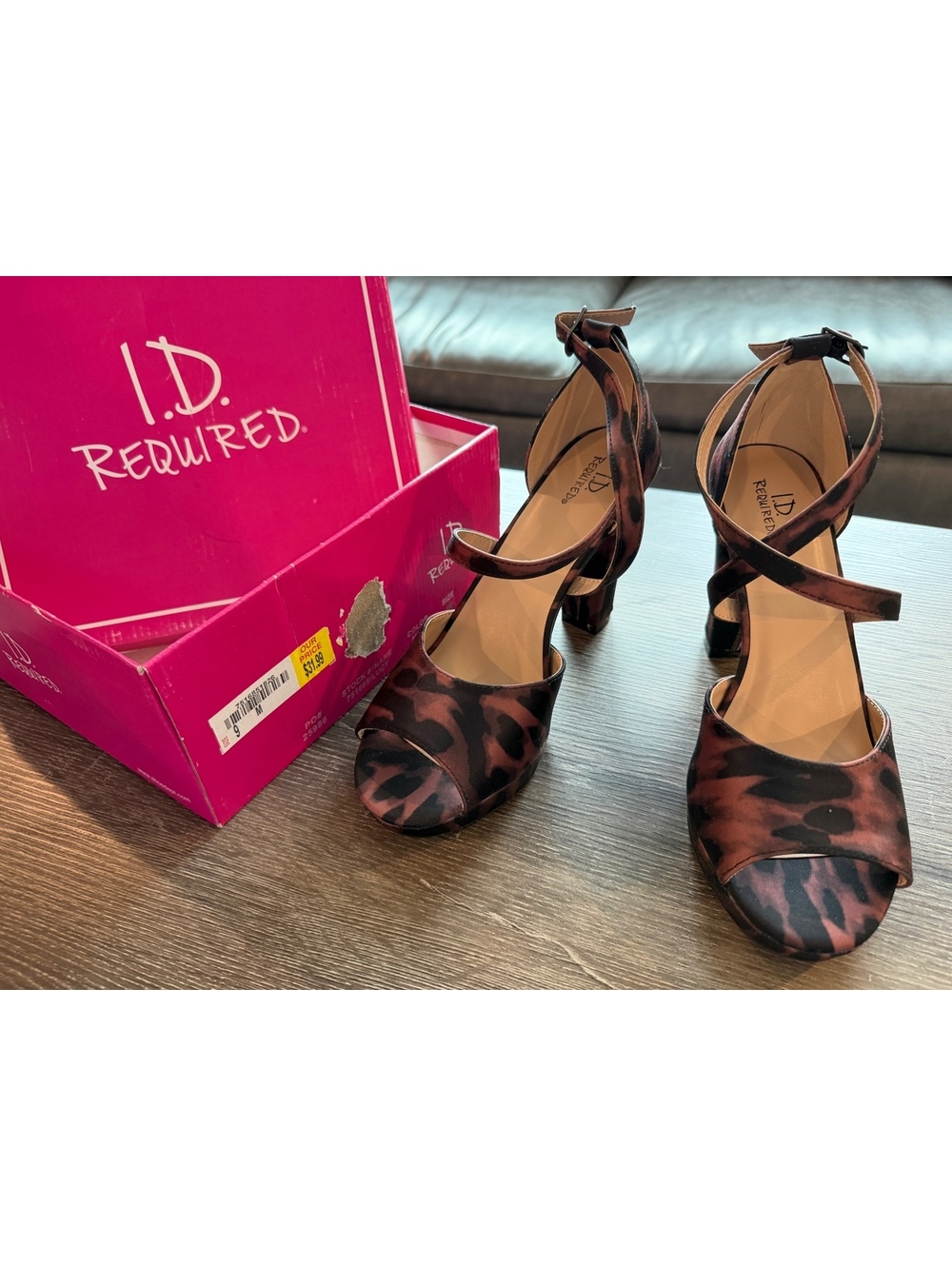 I.D. Required Lucy Women’s Size 9M Strappy Platform Heels Animal Print NIB